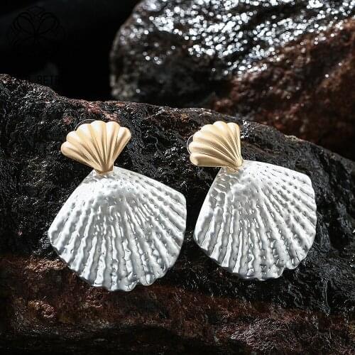Gold Silver Color Shell Earrings for Women Costume Jewelry Geometric Hanging Suspension Vintage Pendientes Brincos Accessories