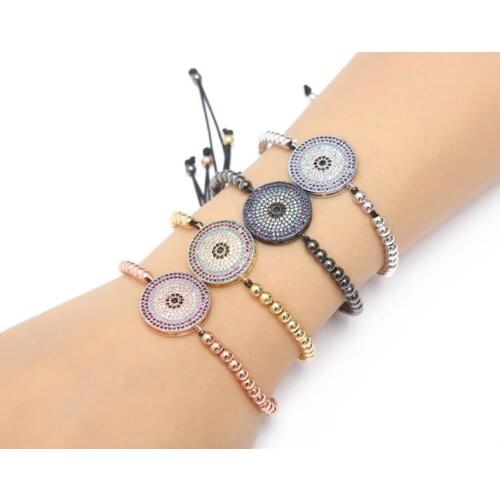 Gold silver micro pave cz Cubic Zirconia rope adjusted Copper Beads Bracelet round jhj543 folk Charm Braided Bangles Women