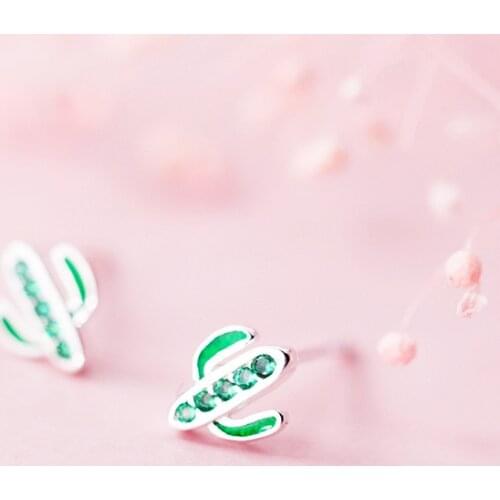 MloveAcc Spring Collection 100% 925 Sterling Silver Green Cactus Stud Earrings for Women Silver Jewelry Bijoux