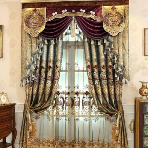 Golden Yellow Water-soluble Embroidery Curtains for Living Room Bedroom Villa Luxury European Hollows Curtains Valance Custom