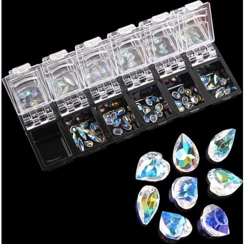 1Box Crystal AB/Rainbow Rhinestones Nail Art Mix Shape Fancy Shaped In Box Colorful Glass Stones Diamond Decor Crystal Gems H