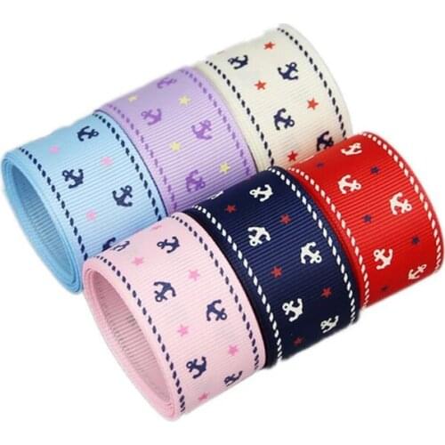 10 yards/roll) 1'' (25mm) printed grosgrain ribbon navy sea anchor series DIY hair accessories gift wrap ribbons