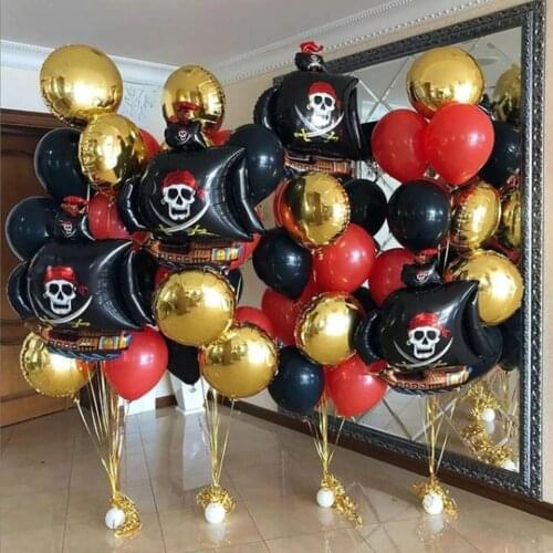 49pcs Pirate Theme Party Balloons Set Halloween Decoration 18inch Gold Aluminum Foil Balloon Boy Birthday Baby Shower Supplies