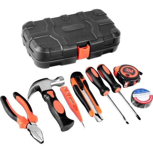 8pcs/Set Hand Tool Set General Household Repair Hand Tool Kit with Plastic Toolbox Storage Case Hammer Pliers Screwdriver Knife