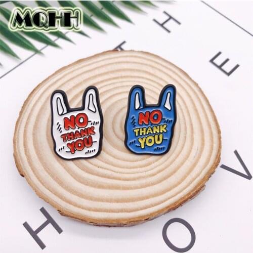 Cartoon Creative Green Plastic Bag No Thank You Enamel Brooch Alloy Badge Blouse Bag Pin Accessories Woman Jewelry Gift For Kid
