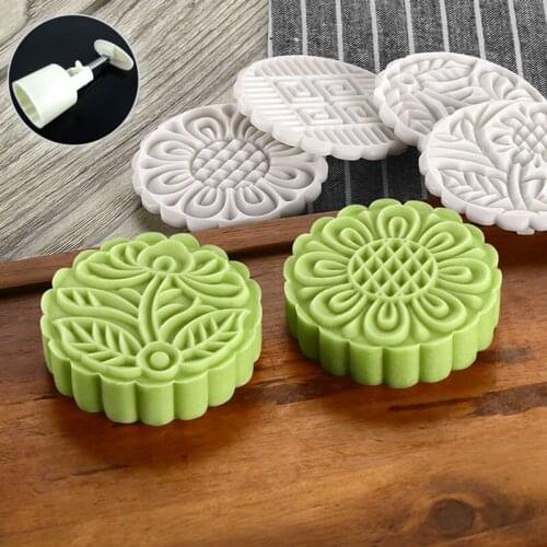 DIY Hand Pressure Fondant Moon Cake Biscuits Flower Mooncake Mold Moulds Mid-autumn Festival Baking Tools 1Set