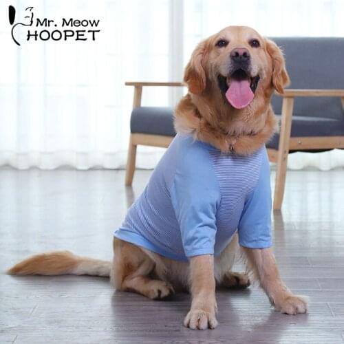 Hoopet Oversized Dog Clothes Thin Summer Clothing For Big Dogs Blue Stripes For Golden Dog Breathable Clothing Pet Suppliers