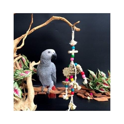 Bird Parrot toys bite wood Grey Parrot Macaw pearl bell bite natural material
