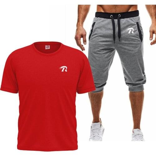 2021Summer mens T-shirt set 2-piece Mens sportswear set basketball sports fitness R printed short sleeve + mens suit