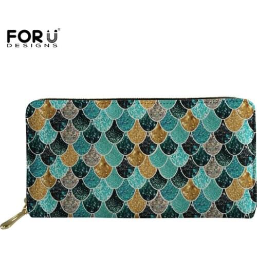 FORUDESIGNS Mermaid Scales Fashion Women Wallet Leather Zipper Design Female Long Purse With ID Card Holder Coin Pockets Wallets