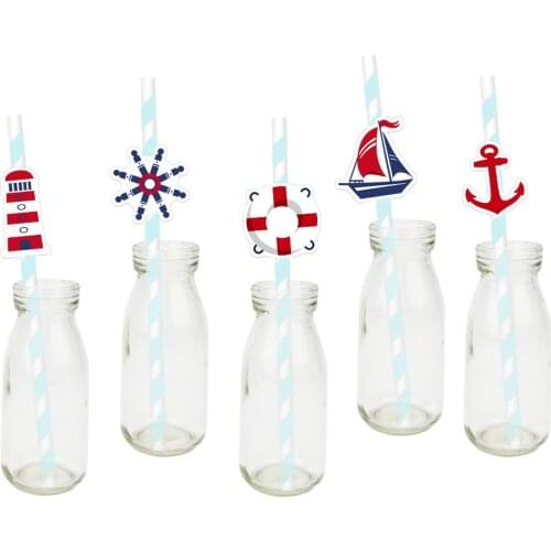 Sailboat Nautical Straw 25PCS Paper Straws Kids Birthday Party Festive Supplies Decoration Paper Drinking Straws