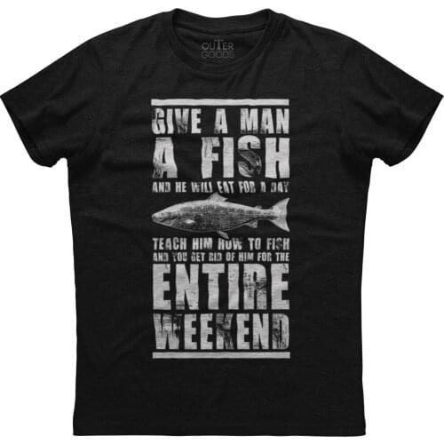 Give A Man A Fish Fishing Designed Mens Short Sleeve New Cotton Black T-shirt