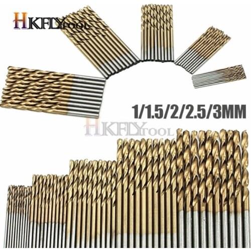 50pcs Drill Bit Set for Metal Straight Shank Bit Metal Drill Electrical Dril Steel Titanium Coated Twist Wood Drill Bit Gauge