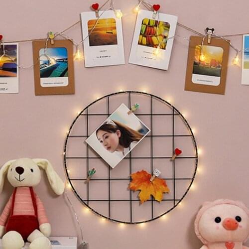 Wall Decorative Iron Wall Photo Grid Panel Rack Clip Painted Wire Photograph Picture Hanging Frame Photo Organizer Home Decor