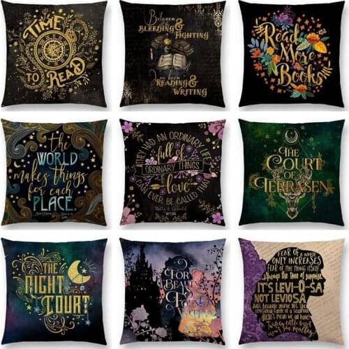 Double printing Newest Beautiful Cushion Cover Black Golden Letters Reading Books Story Text Sofa Throw Pillowcase Super soft