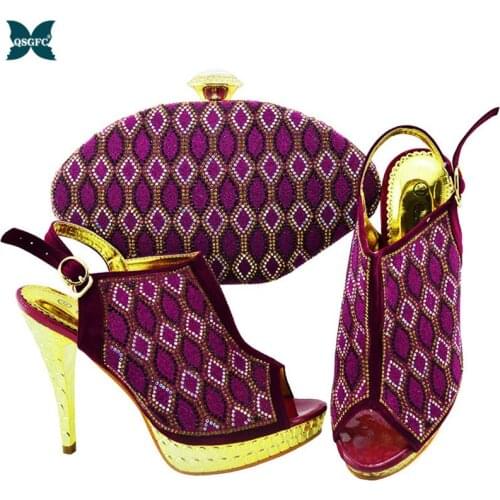 Latest Design Ladies Shoes and Bags To Match Nigerian Women Wedding Shoes and Bag Set with Purple Color Luxury Shoes for Party