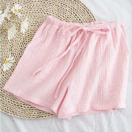 New Summer Ladies100% Cotton Crepe Solid Color Shorts Multicolor Loose Casual Home Pants Women Pajama Pants Lounge Pants Yellow