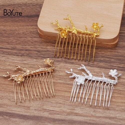 BoYuTe Wholesale (5 Pieces/Lot) 62*29MM Alloy Flower Branch 12 Teeth Wire Hair Comb Diy Hand Made Women Hair Jewelry Accessories
