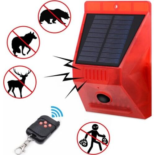 PIR Motion Sensor Solar Alarm Lamp Anti-Pet Function Yard Garden Siren With Strobe Remote Control Security Solar Power Light