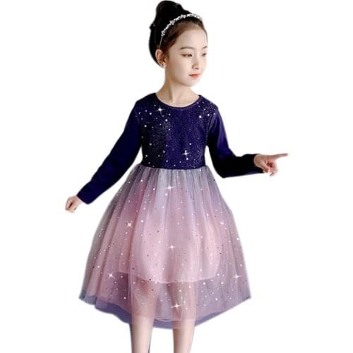 Girls Dress Princess Dress For Girl Star Pattern Dress Kids Spring Autumn Girls Clothing 6 8 10 12 14