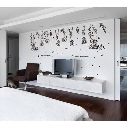 PVC Waterproof Removable Birdcage Leaf Wall Sticker Fit For Living Room 50*70cm