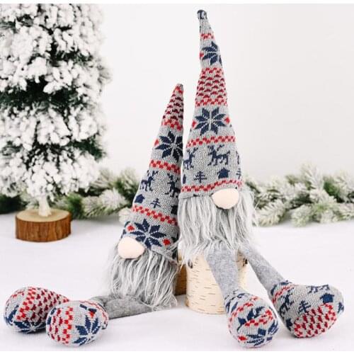 Christmas Decorations Knitting Printing Gray Forest Old Man Hanging Legs Doll Rudolph Doll Plush Toy Gift For Kids Home Decor