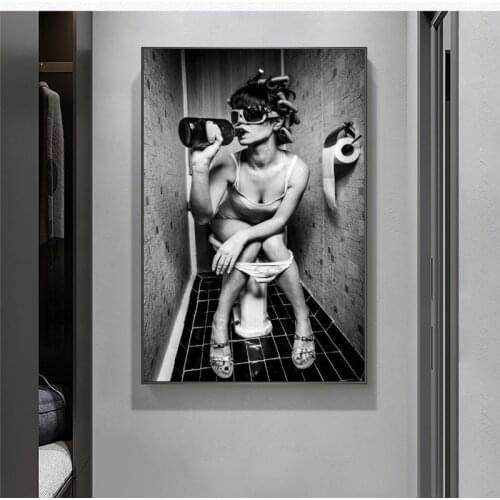 Sexy Girl Sits In A Toilet Canvas Art Posters and Prints Black and White Canvas Paintings on The Wall Bathroom Cuadro Pictures