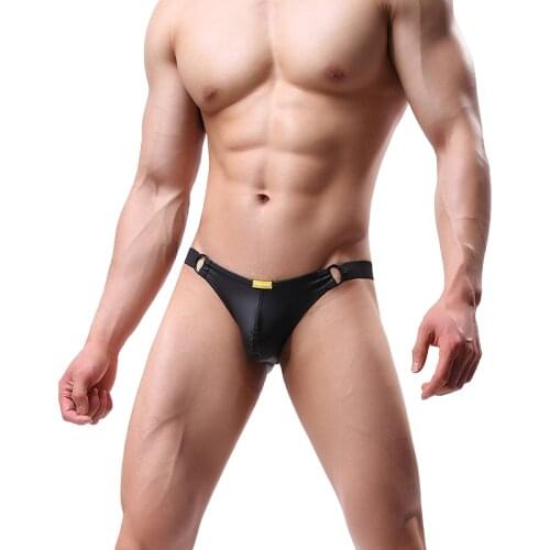 Sexy Underwear Men Briefs Shorts Homme PU Leather Underpants Male U Convex Pouch Low Waist Panties Cueca Calzoncillos