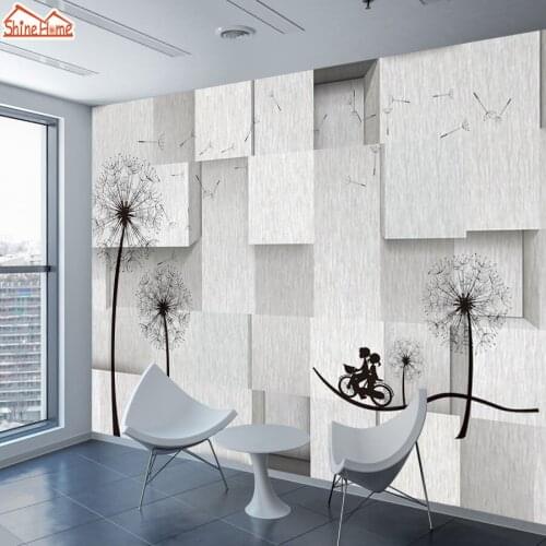 ShineHome-Dandelion Romantic Brick Bedroom Background Mural Rolls Black White Wallpaper for walls 3 d Wallpapers 3d Living Room