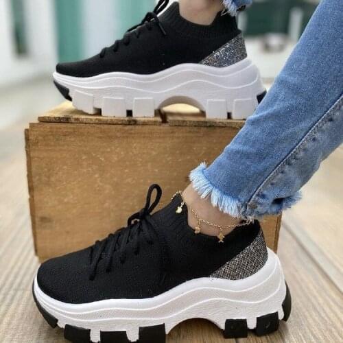 Women Flats Platform Breathable Mesh Bling Sports Shoes 2021