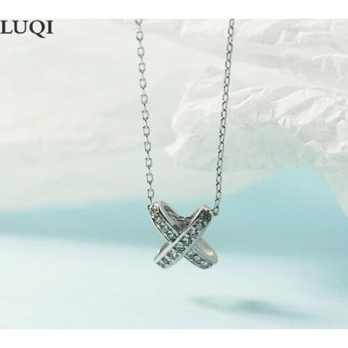 Fashion Womens S925 Silver Plated Platinum Three-dimensional Hollow Cross X Pendant Personality Temperament Necklaces 720