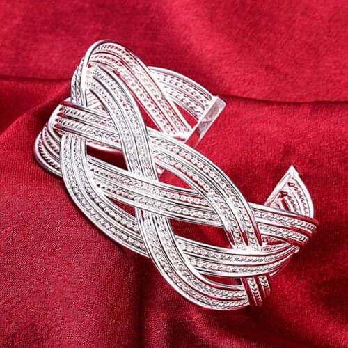 DOTEFFIL 925 Sterling Silver Interwoven Web Opening Bangle Bracelet For Women Wedding Engagement Fashion Charm Party Jewelry