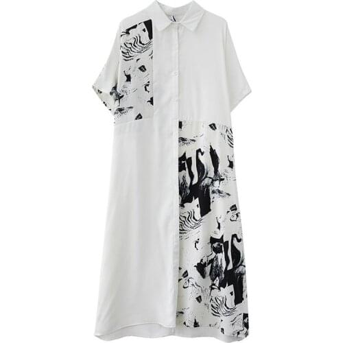 Retro Trend Elegant Shirt Vestidos Maxi Dress 2021 Women High Waist Casual Slim Loose Single-breasted Print Dresses