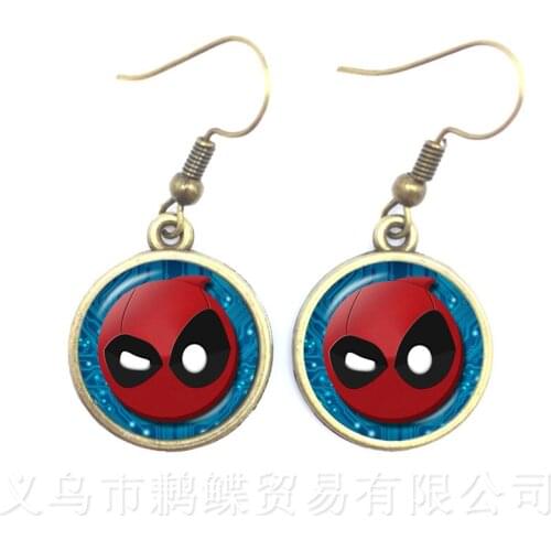 1pair Deadpool Earrings For Women Round Glass Dome Trendy Cartoon Characters Earrings Gift For Cartoon Lover Gift