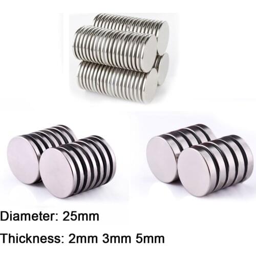 10pcs Neodymium Magnets Dia 25mm Thick 2/3/5mm Round Rare Earth Ring Disk Strong Craft Magnets N35