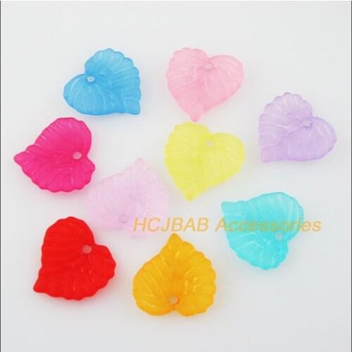 150Pcs Mixed Acrylic Plastic Heart Leaves Charms Pendants 14x15mm