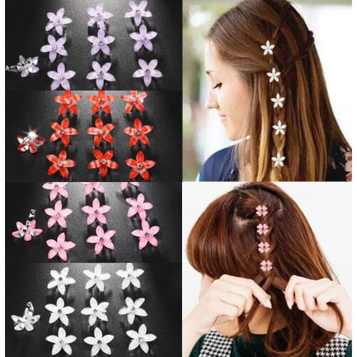 5PCS/bag Rhinestone Flower Beanie Clip Childrens Braided Hair Mini Hair Buckle Plate Hair Small Grab Clip Hair Bridal Wedding
