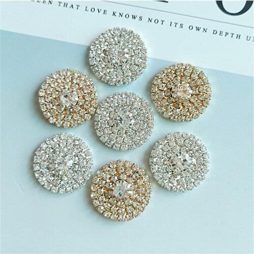 50pcs Round Full Diamond Rhinestone Applique Buckle Button Flatback Metal Accessories Wedding Hairpin Hair Clip Decoration