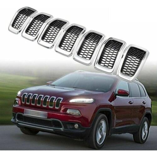 7pcs Electroplating Frame Painted GLOSS BLACK Mesh Grille Cover Racing Grills for Jeep Cherokee 2014 2015 2016 2017 2018