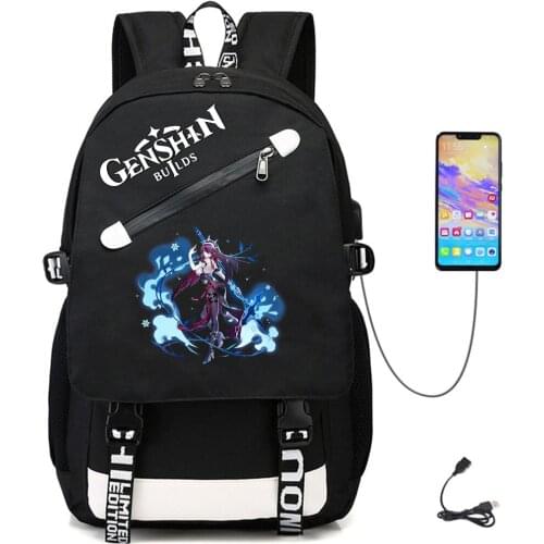 Anime Genshin Impact USB Oxford Backpack Teenger Schoolbag Casual Fabric Student Rucksack Packsack High Quality Laptop Bag