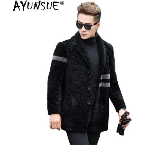 AYUNSUE Real Fur Coat Autumn Winter Sheep Shearing Wool Jacket Plus Size Long Men Fur Coat Ropa Hombre Invierno GY8715 KJ1601