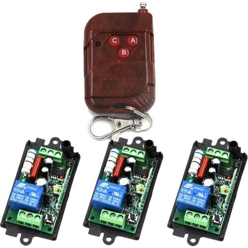 Free shipping Wholesale AC110V 220V 10A relay 1CH wireless RF Remote Control Switch 1 Transmitter+3 Receiver SKU: 5422