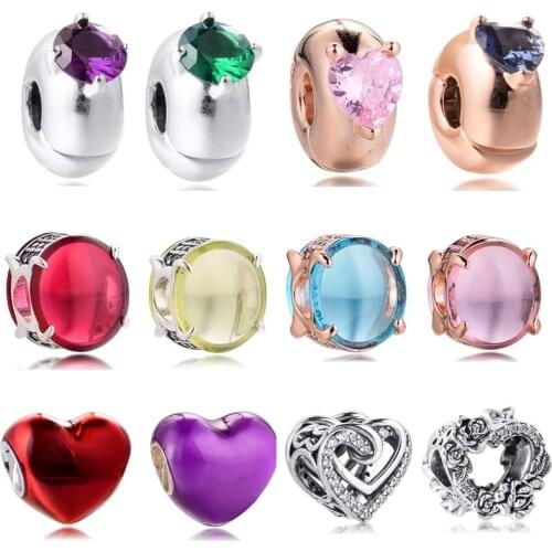 CKK Fit Pandora Bracelets Rose Oval Cabochon Pink Heart Charms Silver 925 Original Beads for Jewelry Making Sterling DIY Women