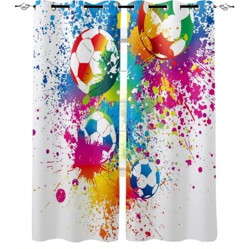 Colorful Football Paint Art Soccer Modern Blackout Curtains For Bedroom Living Room Window Treatment Drapes High Shading Decor