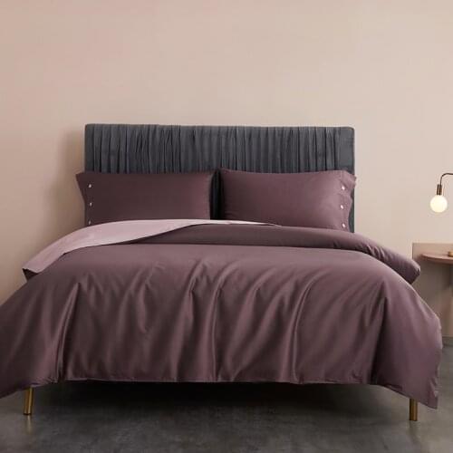 Reversible with Grey Pink Duvet Cover Button Soft Silky Egyptian Cotton Bedding set Sheet 2Pillow shams Queen King size 3/4Pcs