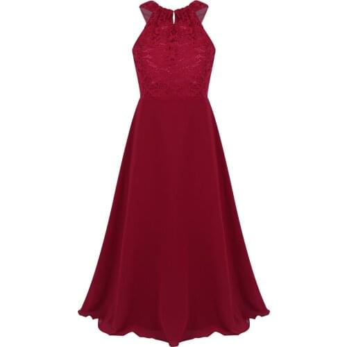 Elegant Princess Flower Girl Dress Chiffon Sleeveless Floral Lace Cutout Back Kids Dresses For Girls Wedding Party Birthday