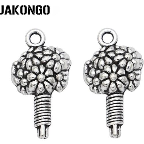 JAKONGO Tibetan Silver Plated Flower Charm Pendant Fit Making Necklace Bracelet Jewelry Accessories DIY 22x12mm 20pcs