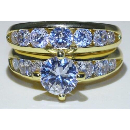 Drop Shipping Luxury Jewelry 925 Sterling Silver&Gold Fill Round Shape 5A Cubic Zirconia CZ Couple Rings Wedding Band Ring Set