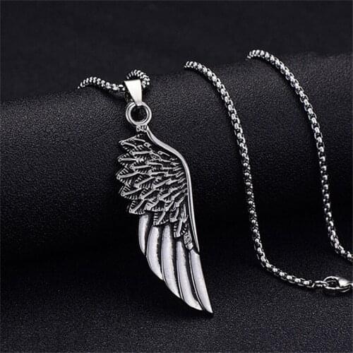 Hot Fashion Feather Men Pendant Necklace Punk Vintage Stainless Steel Box Chain Necklace For Men Jewelry Gift