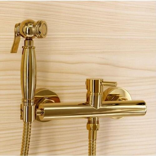 Fashion high quality total brass gold bathroom bidet faucet set,toilet gun set, luxury modern bathroom shower faucet set